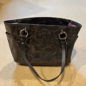 Grey patent leather coach purse